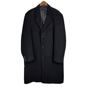 Chaps Men's 48L Black Wool Blend Midi Long Overcoat Winter Business Coat